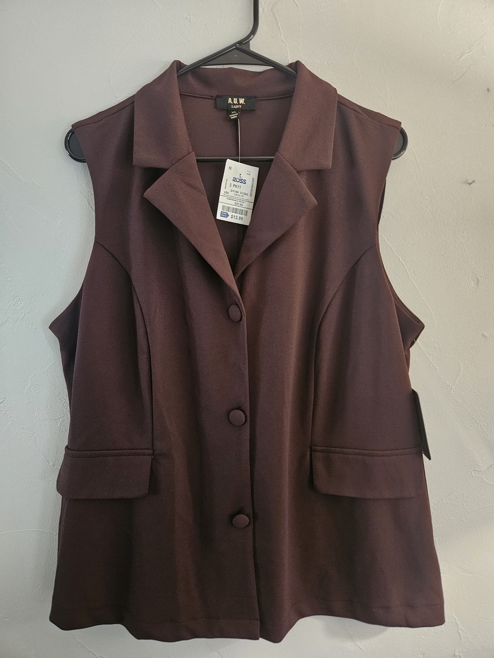 Sleeveless Button-Front Vest Jacket in Chocolate Brown